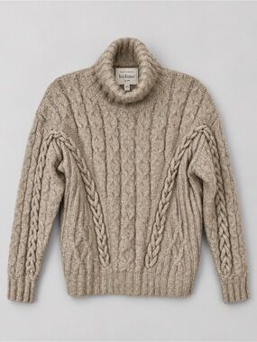 Bohme Chunky Braided Cable Knit Cowl Neck Sweater XS Cozy Scandi Soft Girl New